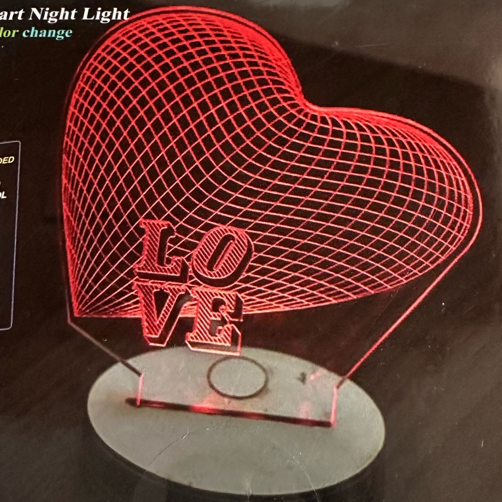 3D Romantic Love Heart Desk Light -  LED Lamp Base